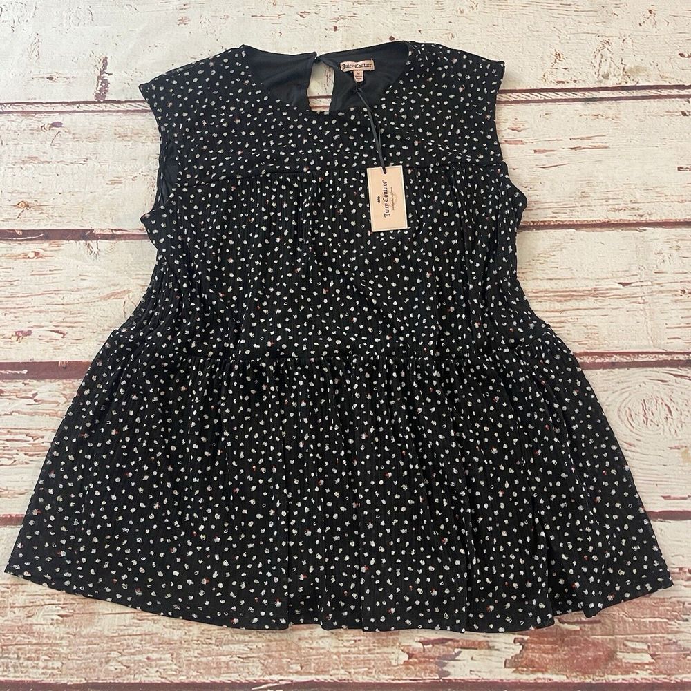 Juicy‎ Couture Womens Black Sleeveless Round Neck Layered Dress Size Medium